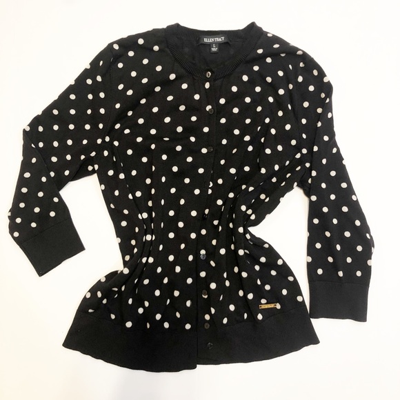 Ellen Tracy Sweaters - Ellen Tracy 3/4 black & white polka dot cardigan
